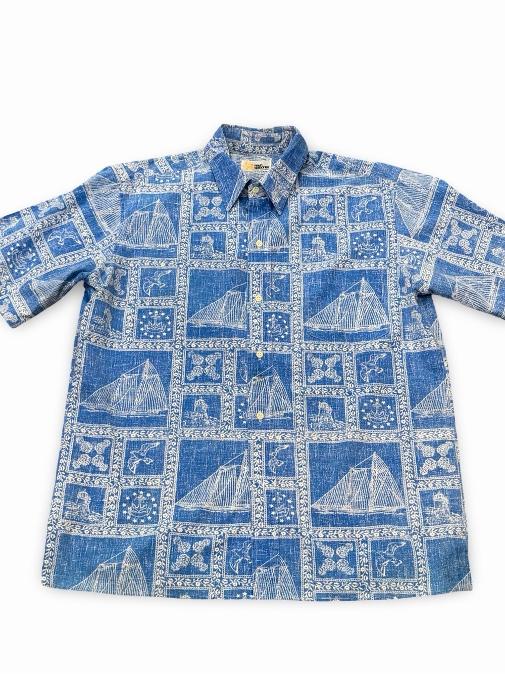REYN SPOONER Vintage NEWPORT SAILOR 1983 Nautical Shirt Blue Short